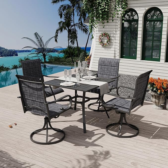 MELLCOM 5 Pieces Outdoor Dining Set, 4 Swivel Rocker Chairs by MELLCOM