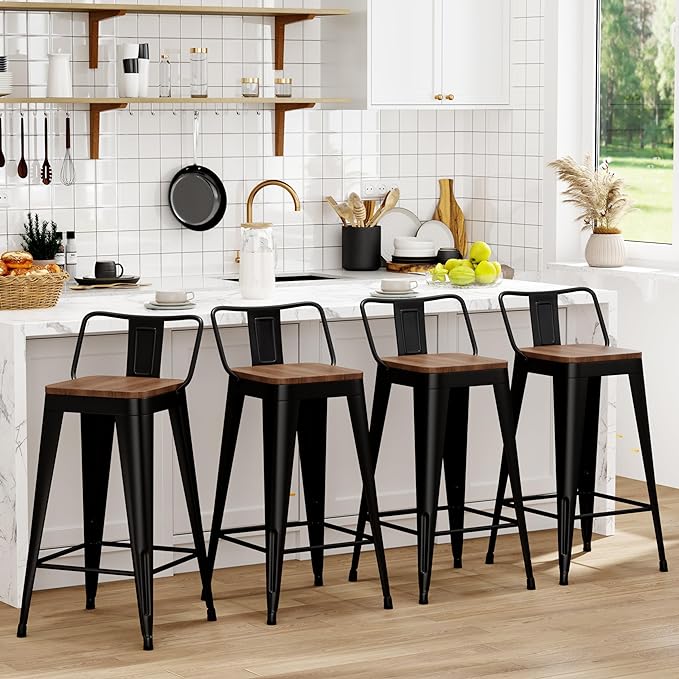 WENTMENT Metal Bar Stools Set of 4 Counter Height Barstools by WENTMENT