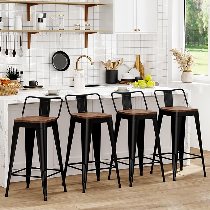 WENTMENT Bar Stools Set of 4 Counter Height Metal Barstools by WENTMENT