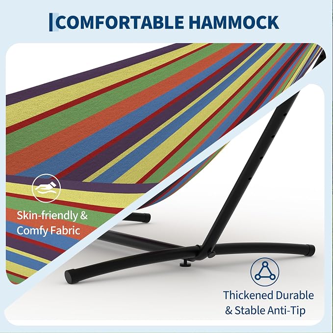 Double Hammocks with Stand for Outside, Portable Space Saving Heavy-Duty Steel - Image 7