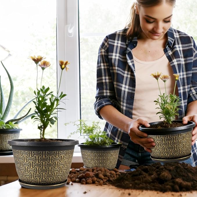 4 Pack 12 Inch Plant Pots, Large-Plant-Flower-Planters-Plastic, Flower Pots - Image 7