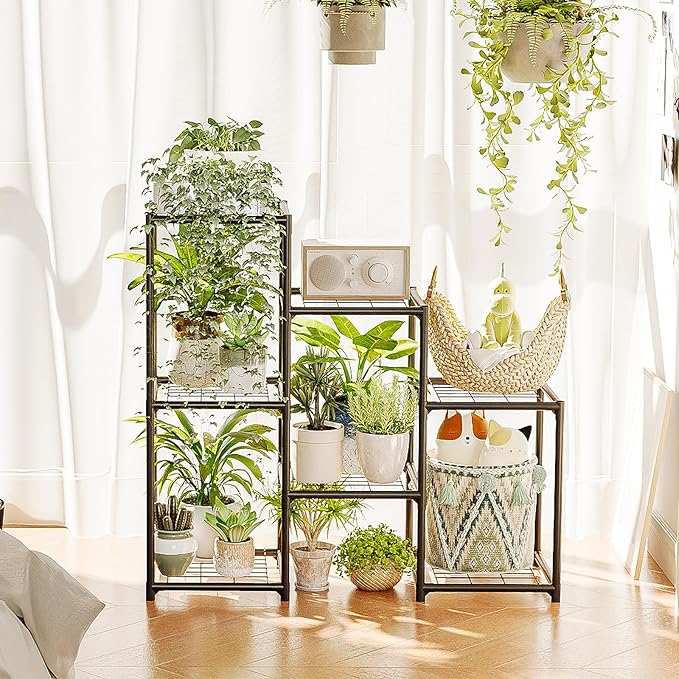 Bamworld Black Plant Stand Outdoor Metal Plant Shelf - Image 7