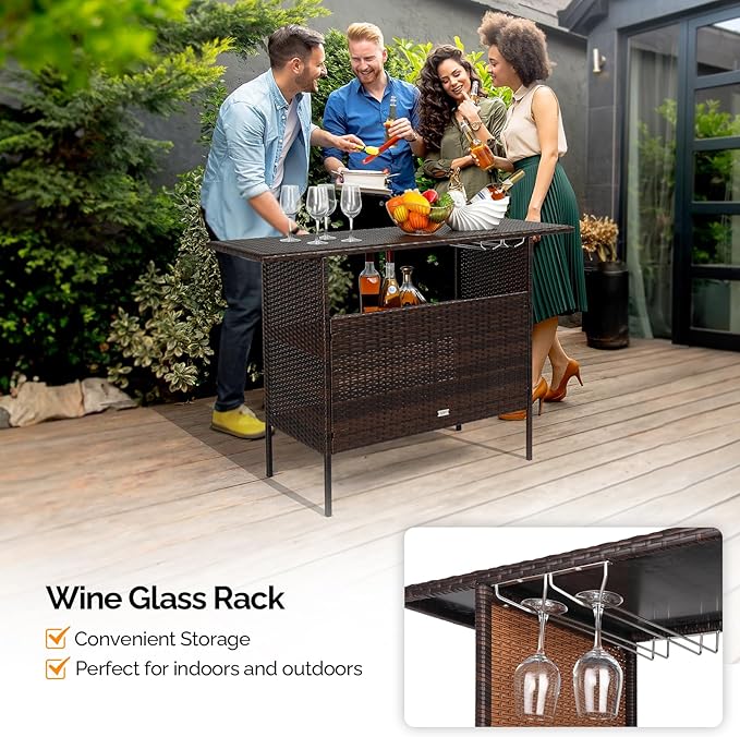 VINGLI Wicker Outdoor Bar Table - Image 6