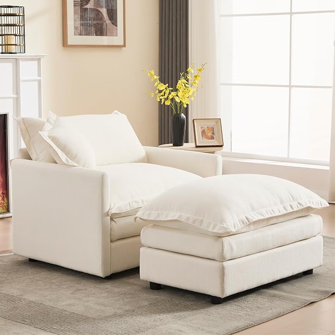 Oversized Chair with Ottoman Upholstered Comfy Single Sofa Chaise Lounge Chair - Image 7