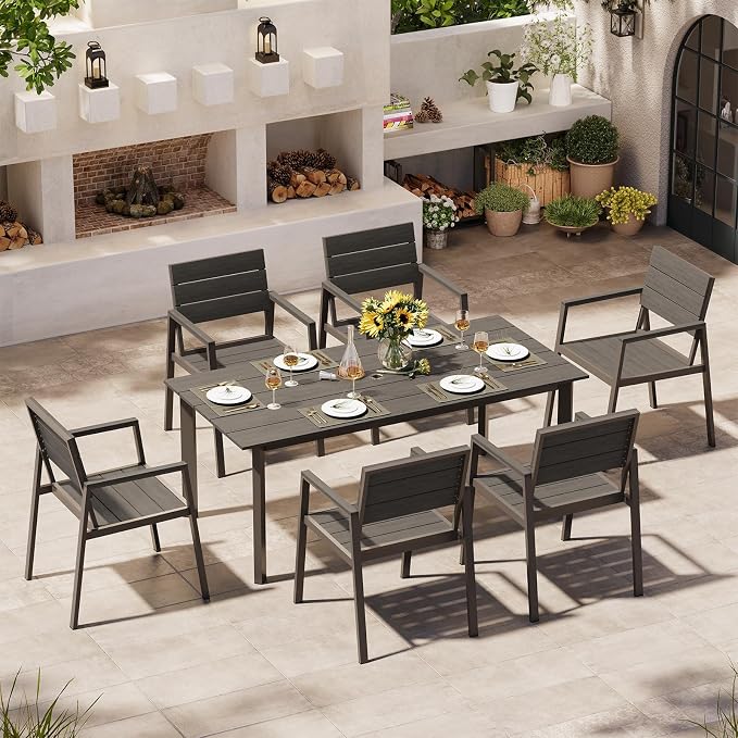 Aluminum Outdoor Dining Set for 6, Patio Table and Chairs Set by Oasbira