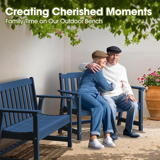 Ciokea 49" Heavy Duty Outdoor Bench Set of 2, HDPE Weatherproof Garden Bench - Image 7