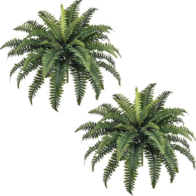 35" Ferns Artificial Bush Plants Large, 2 Artificial Boston Ferns by ForestPrince