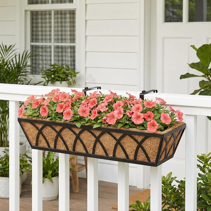 Y&M 24 Inch Window Deck with Coco Liner, Fence Metal Hanging Flower Planter - Image 9