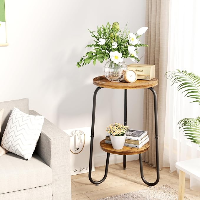 2 Tier Wood Plant Stand Indoor, Small Round Flower Pot Stand, 19.6" Tall Single - Image 6
