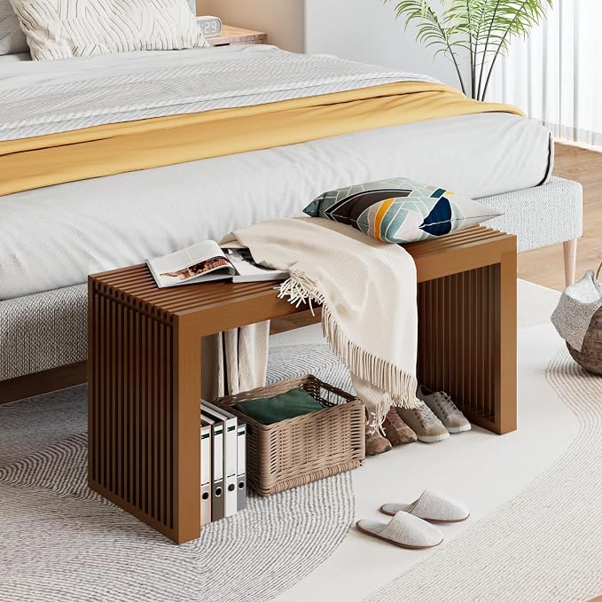Bamboo Dining Bench Indoor Long Entryway Shoe Rack Bench, Outdoor Modern Wood - Image 6