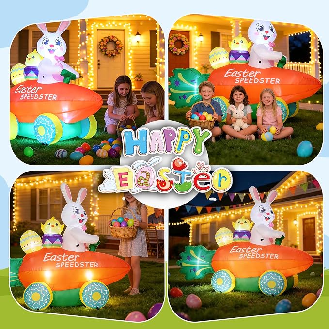 Inflatable Easter Bunny with Carrot Car and Easter Eggs, 6FT Easter Inflatables - Image 6