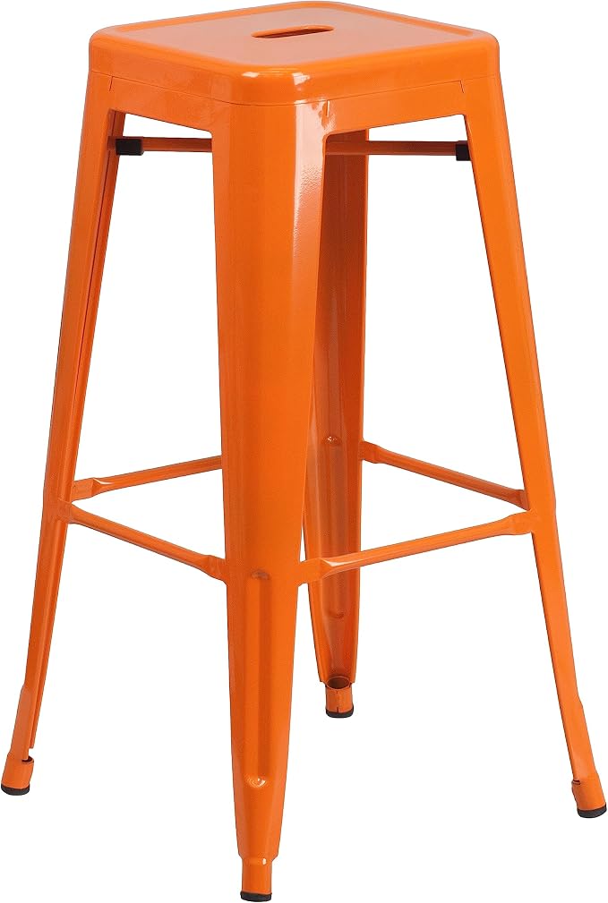 Flash Furniture Lily 4 Pack Commercial Grade 30" High Backless Orange Metal - Image 5