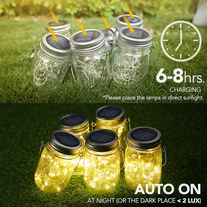 Mlambert Mason Jar Solar Lights -30 LED, 6 Pack Hanging Solar Lanterns Outdoor - Image 3