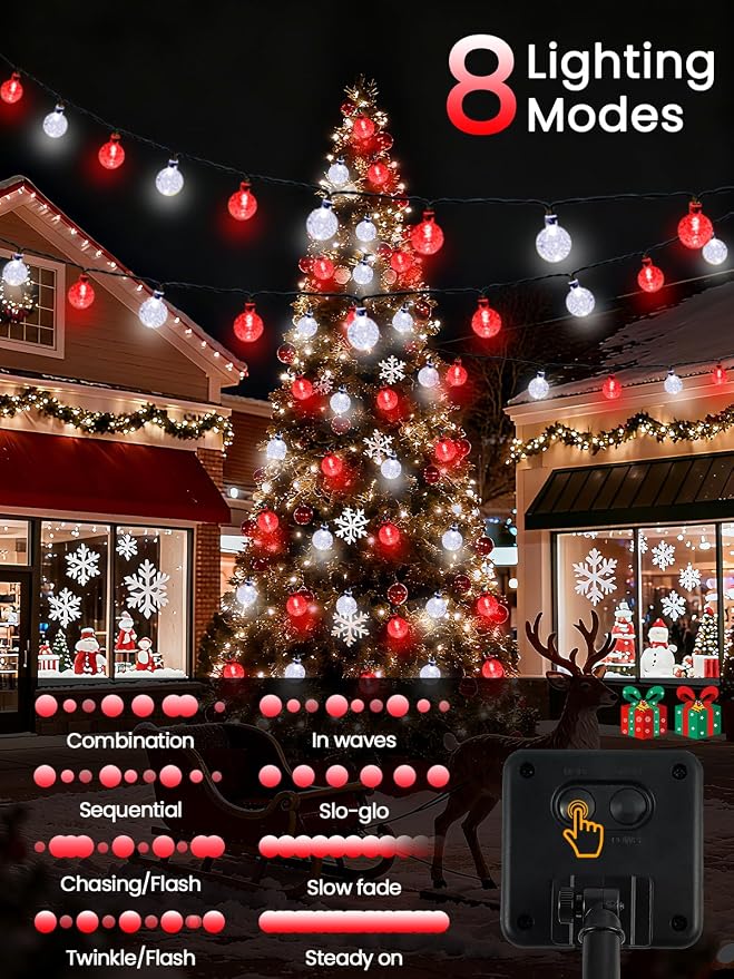 Red and White Solar String Lights Outdoor, Waterproof 2-Pack Total 100 LED 64FT - Image 6