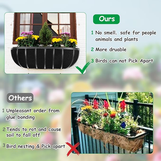3PCS 36 Inch Planter Basket Liners Fabric Window Box Liners Felt Trough Planter - Image 4
