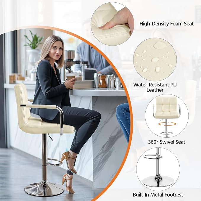 Yaheetech Bar Stools Set of 2, PU Leather Adjustable Swivel Barstools, - Image 8