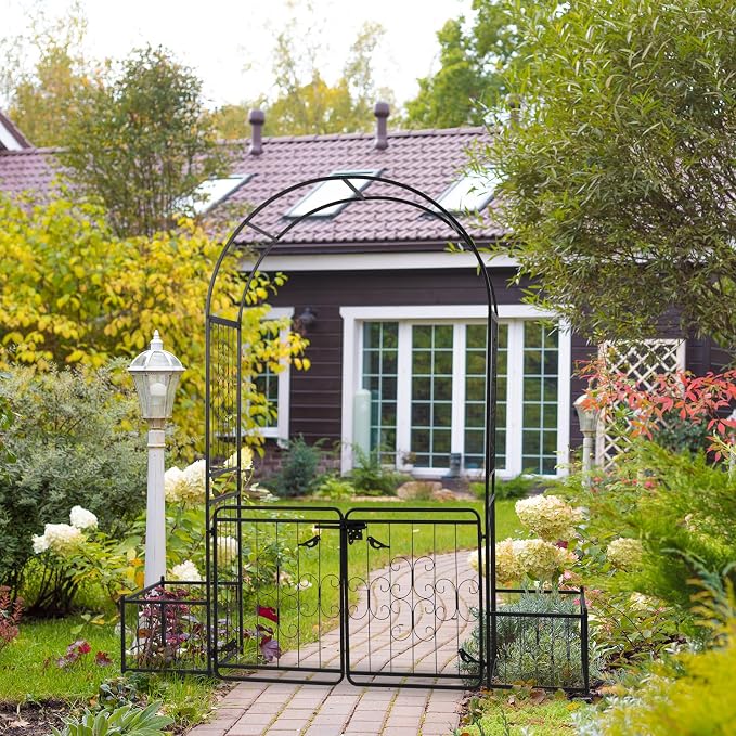 VINGLI Garden Arbor Arch with Gate and Planter Box, Wedding Arch Archway - Image 6