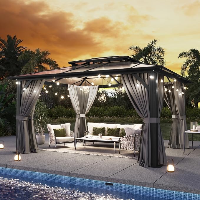 Aoxun 12'x14' Hardtop Gazebo, Aluminum Frame Permanent Pavilion - Image 3
