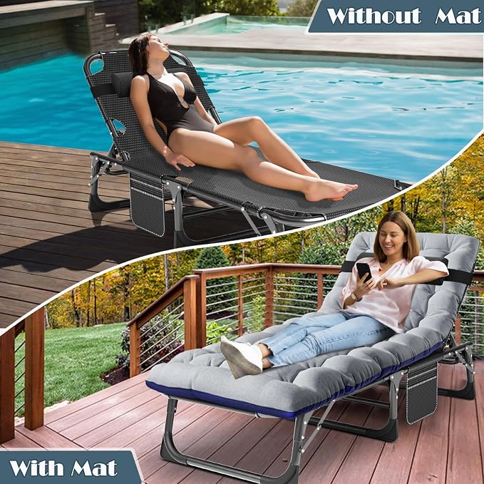 MOPHOTO Folding Chaise Lounge Chair 5-Position, Folding Cot, Heavy Duty Patio - Image 4
