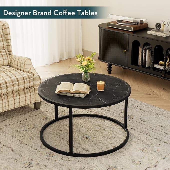 SAYGOER Black Coffee Table Round Marble CoffeeTables - Image 8