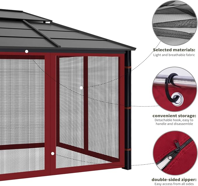 Gazebo Replacement Mosquito Netting Outdoor Universal Gazebo Canopy 4-Panels - Image 5