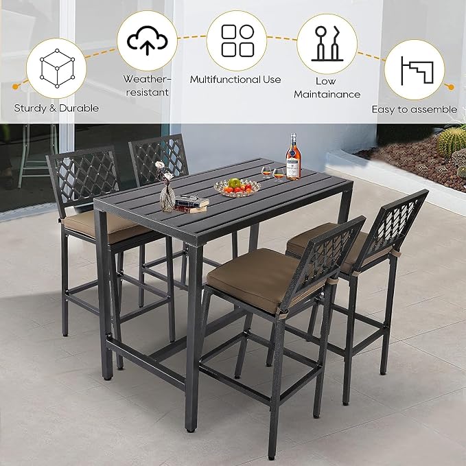 Outdoor Patio Bar Set, Bar Height Patio Dining Set, Weather-Resistant Bistro - Image 2