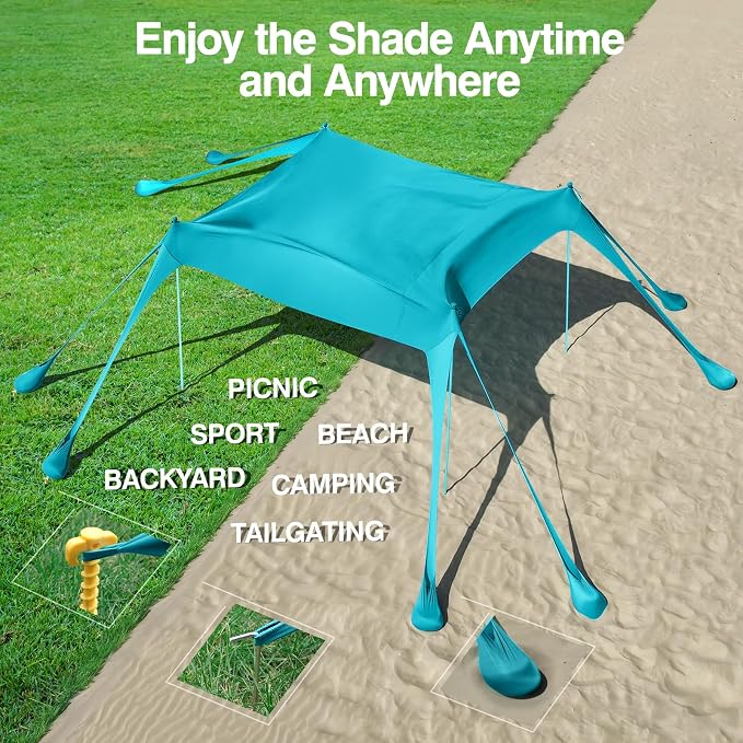 Rhino Valley Beach Tent Shade Canopy UPF50+ Protection, 8 Sandbags, 4 Stability - Image 6