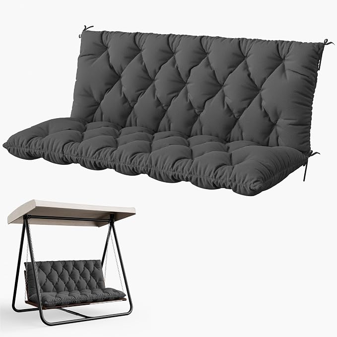 Porch Swing Cushion with Backrest 2-3 Seater Outdoor Bench Cushions Waterproof by Snubbull