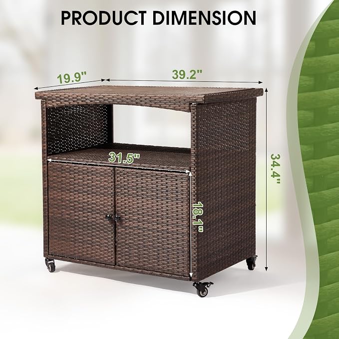 VINGLI Wicker Outdoor Bar Cart - Image 3
