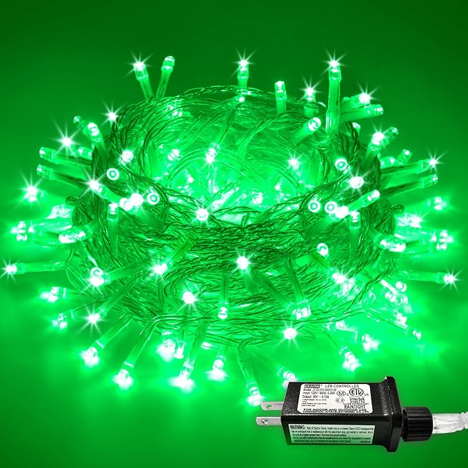 JMEXSUSS Green St Patricks Day Lights Indoor Outdoor Clear Wire, 200 LED Green by JMEXSUSS