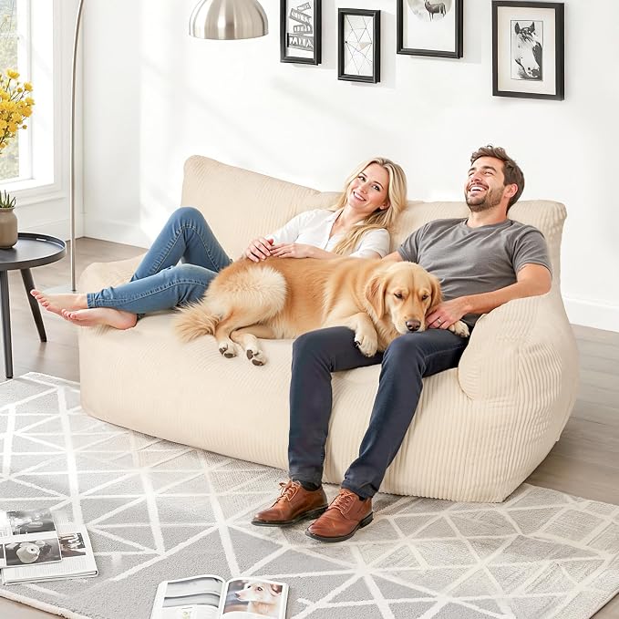 Pamapic 59" Bean Bag Chair, 2 Seat Loveseat Sofa, Ultra Soft Dutch Velvet - Image 3