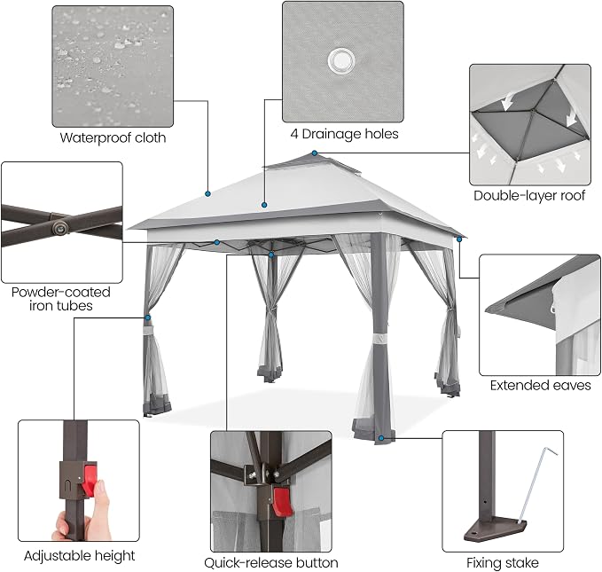 Yaheetech 11x11 Pop Up Gazebo Outdoor Canopy Shelter, Instant Patio Gazebo Sun - Image 4
