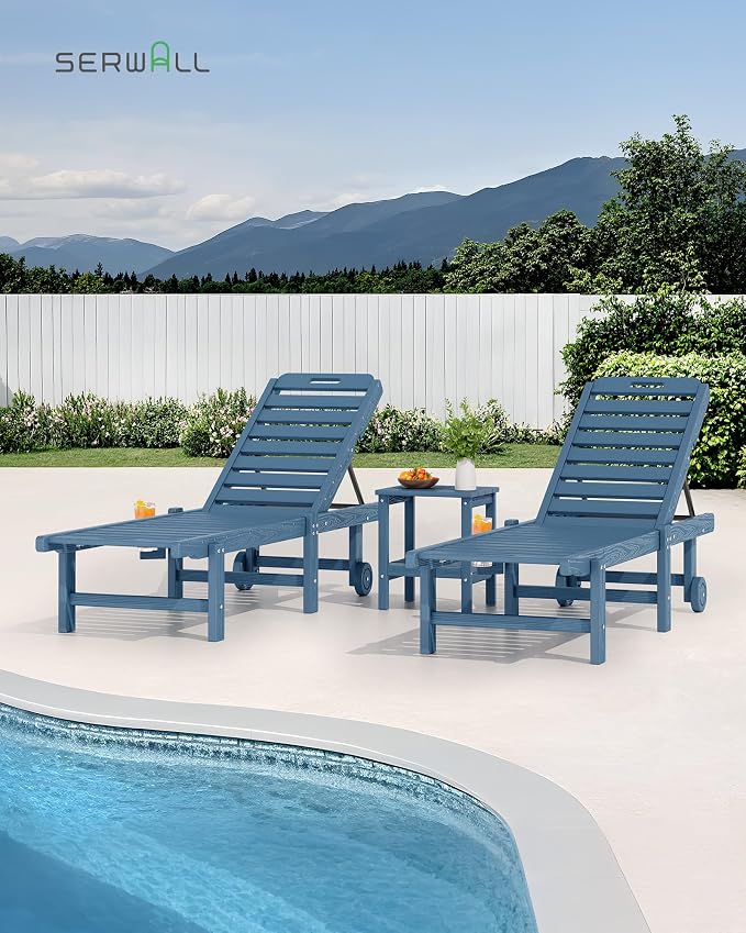 SERWALL Outdoor Chaise Lounge Set of 6, HDPE Pool Lounge Chair - Image 6