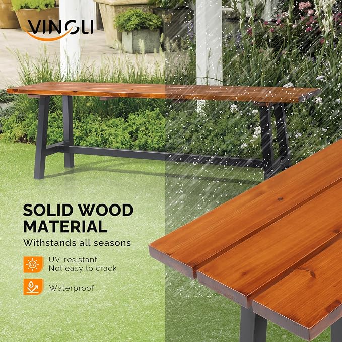VINGLI Outdoor Wooden Bench, 45” 2-Person Backless Dining Bench, Weatherproof - Image 4