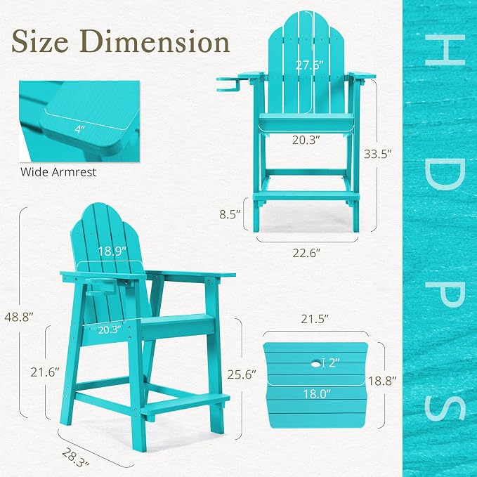 LUE BONA Tall Adirondack Chair Set of 2, All Weather HDPS Bar Height Adirondack - Image 2
