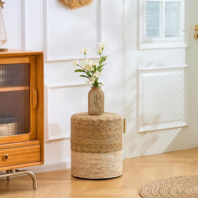 Wimarsbon Ottoman Poufs, 100% Natural Seagrass Pouffe, Hand Weave Round - Image 2