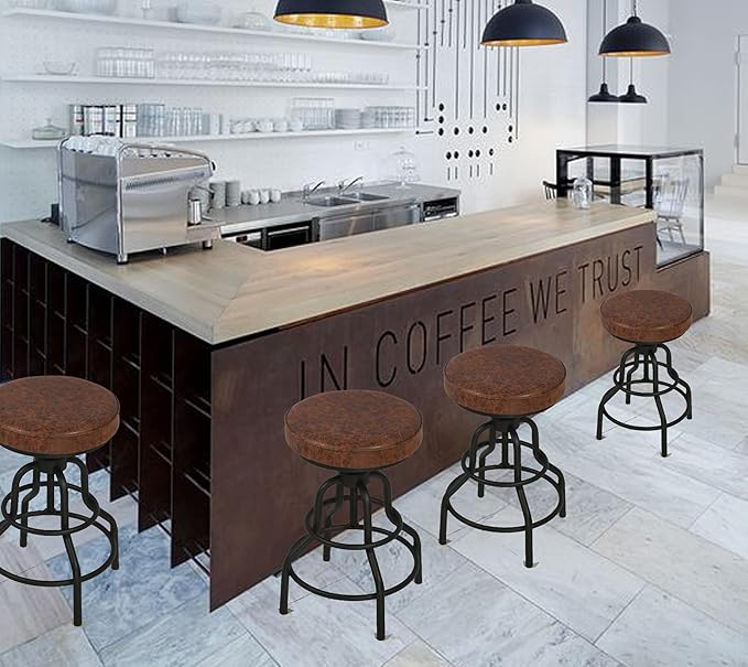 LOKKHAN Industrial Bar Stools-Swivel Leather Metal Bar Stool-20-27 Inch Tall - Image 2
