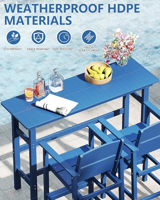 FOOWIN 3 Piece Outdoor Bar Height Table and Chairs, All Weather HDPE Patio Bar - Image 5