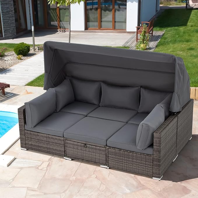 Vicluke 6 Pieces Patio Furniture Sets Outdoor Sectional Sofa Set Rattan Daybed by Vicluke