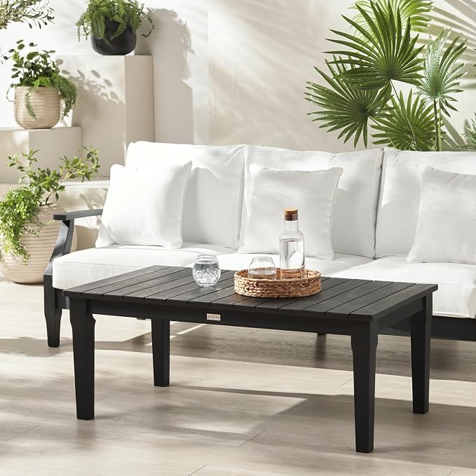 SAFAVIEH Couture Outdoor Collection Martinique Black Solid Wood Patio Coffee - Image 2