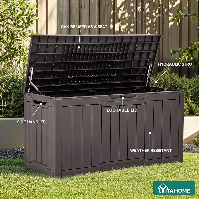 YITAHOME 100 Gallon Outdoor Storage Box, Large Water Resistant Resin Deck Box - Image 3