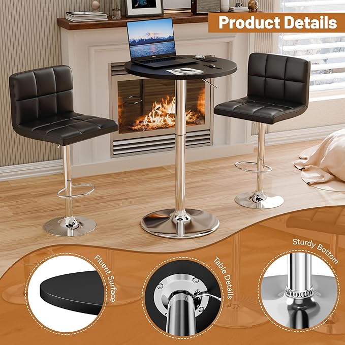 Flamaker Round Bistro Pub Table 23.6 Inch Height Adjustable 360° Swivel Bar - Image 4