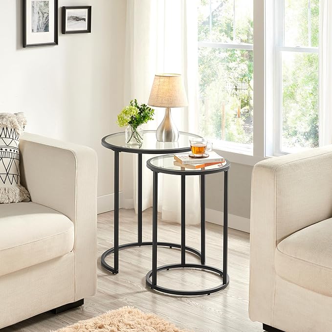 Yaheetech Round Nesting End Table Set of 2, Stacking Side Tables, Coffee Tables - Image 2