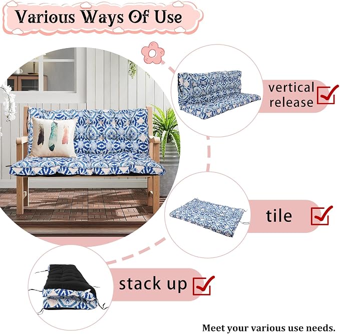 2-3 Seat Swing Replacement Cushion, Outdoor Bench Cushions - Image 4