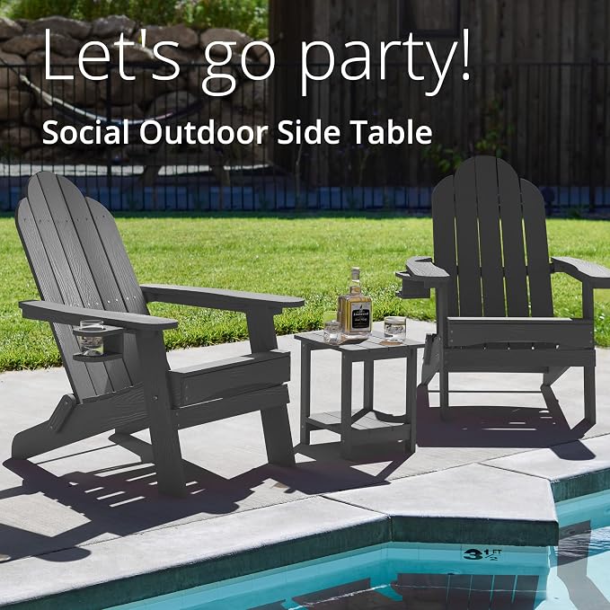 LUE BONA Adirondack Outdoor Side Table, 2-Tier Dark Grey HDPS Patio End Table - Image 5