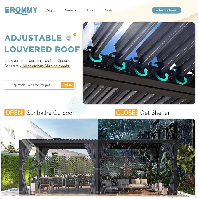 EROMMY Louvered Pergola 12' x 24' Outdoor Hard Top Pergola - Image 3