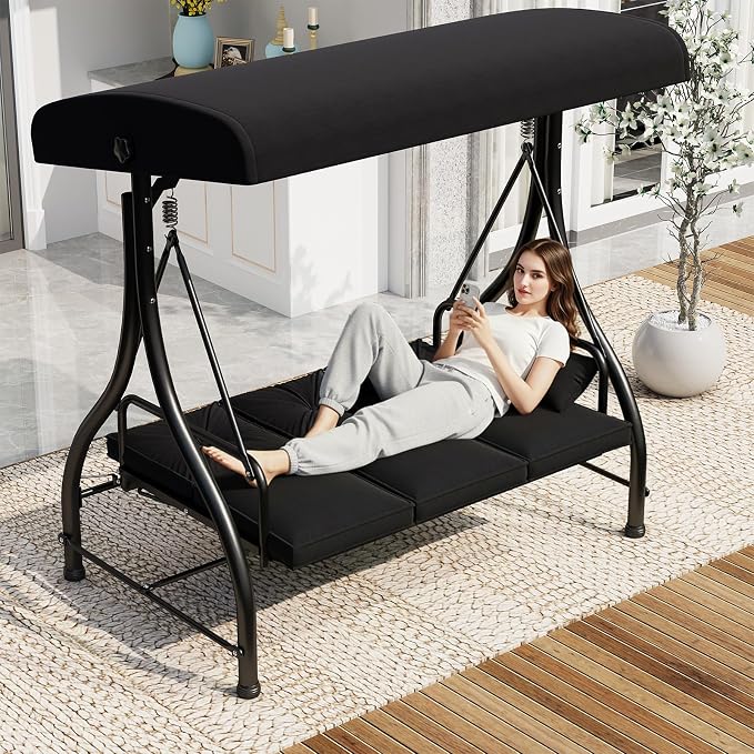 U-MAX Porch Swing Chair with Adjustable Backrest&Canopy, 3 Seat Patio Swing by U-MAX