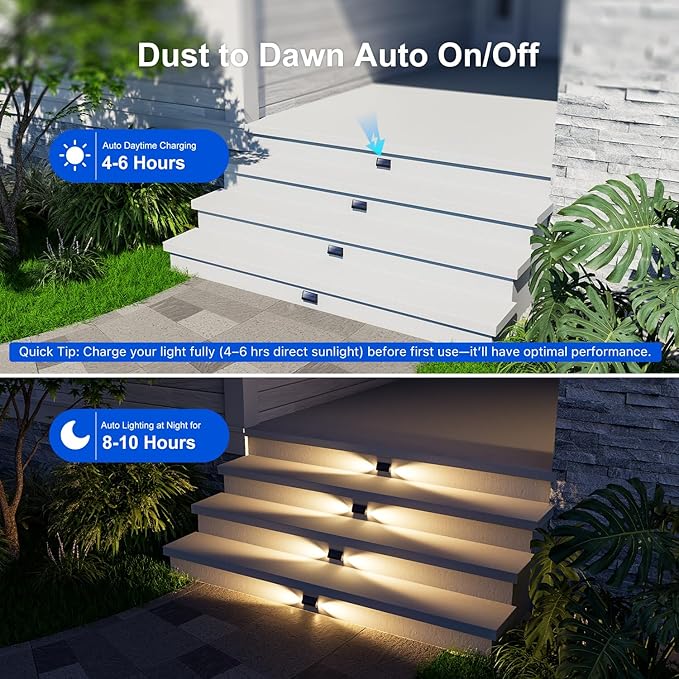 6 Pack Solar Powered Step Lights Outdoor Waterproof LED - Image 4