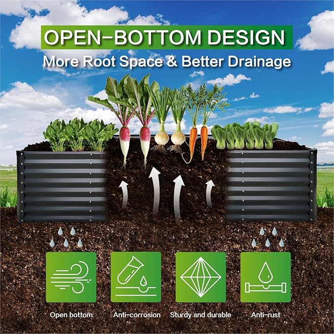 GARDMAX 8x4x2FT Galvanized Raised Garden Bed Kit, Metal Planter Boxes Outdoor - Image 3