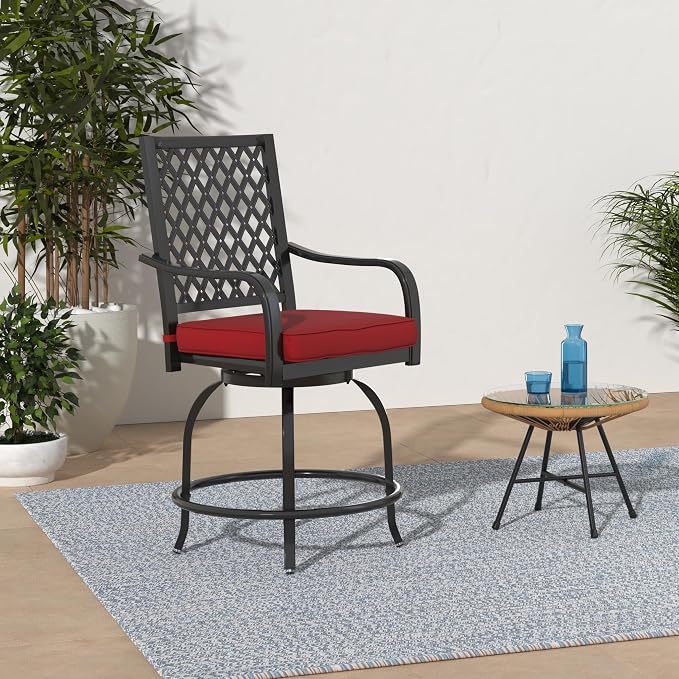 PHI VILLA Outdoor Swivel Bar Stools Set of 6, Counter Height Patio Chairs - Image 2